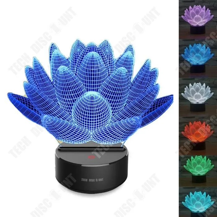 TD® Touch charge Lotus 3D coloré lumière veilleuse visuel stéréoscopique 3D LED Illusion lumière Durable faible consommation-0