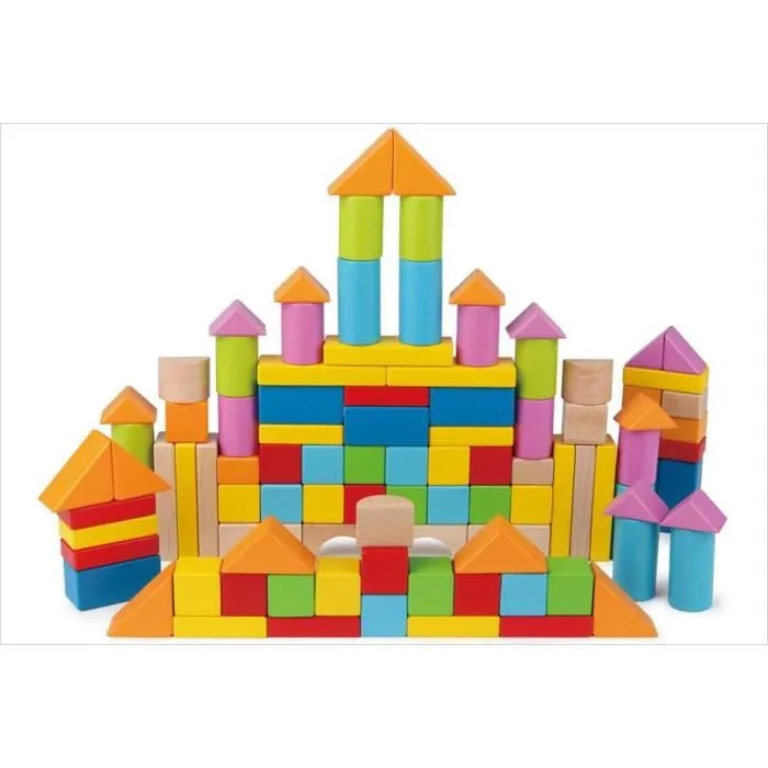 Baril de 101 cubes en bois colorés Hape - Pour enfants de 2 ans et plus - Peinture à base d'eau non toxique-1