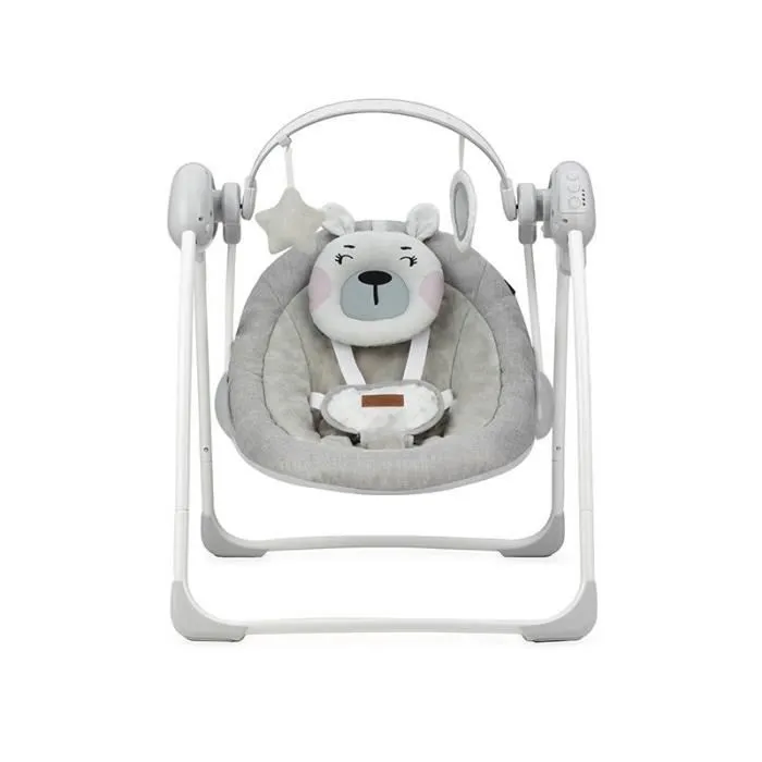MoMi LISS - Balancelle Bébé Électrique - 5 vitesses de balancement - 8 mélodies - arche à jouets - Gris-3