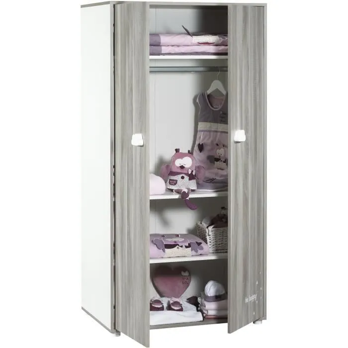 Chambre bébé complète - Lit 120x60, commode à langer et armoire - BABY PRICE - SMILE - Chêne silex-5