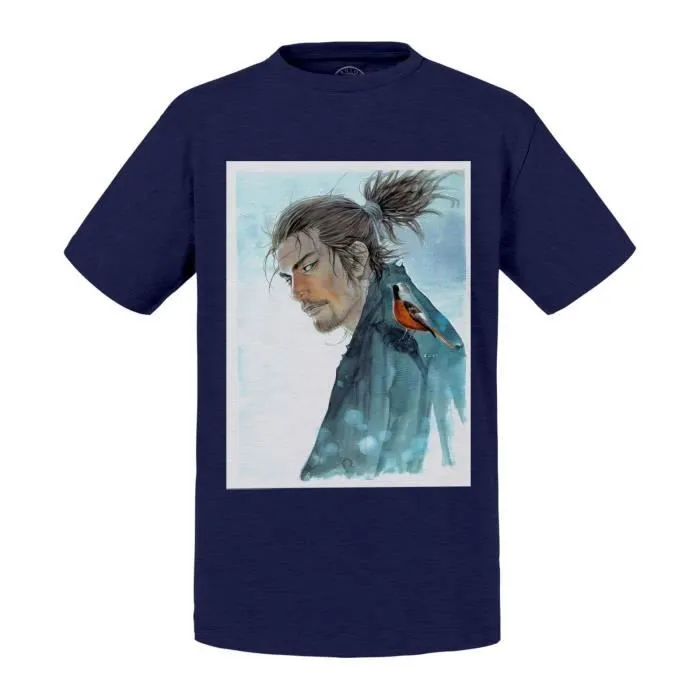 T-shirt Enfant Bleu Vagabond Samourai Bushido Japon Peinture-0