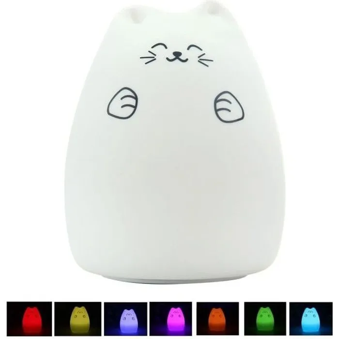 LED Veilleuse pour enfant Rechargeable 8 couleurs Lampe en Silicone Chambre d'enfant bébé souples en silicone Contrôlable par Touche-0
