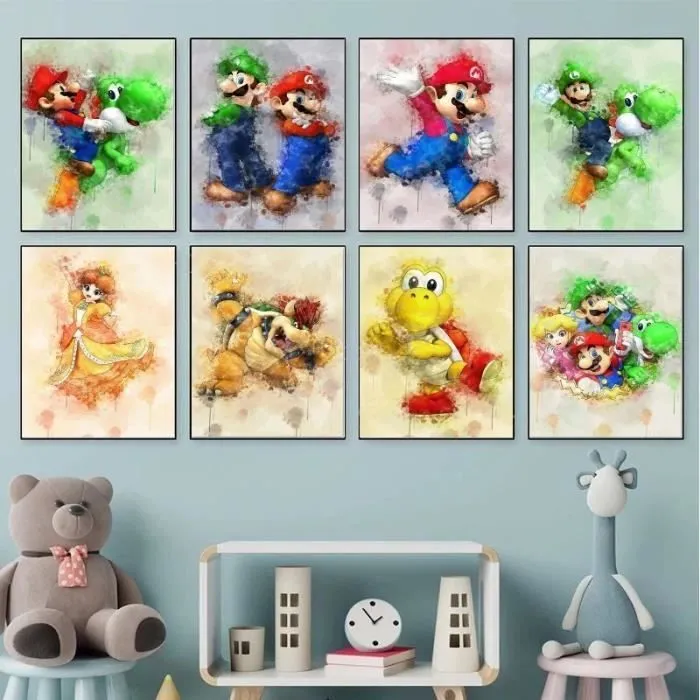 Toile Mario et Yoshi 30x40cm - Chambre Bébé Garcon Fille - Affiche Décorative Poster Décoration Maison-1