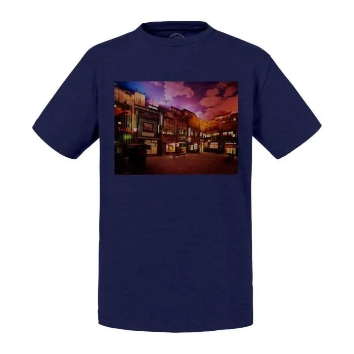 T-shirt Enfant Bleu Ville Japonaise Traditionnelle Japon Ancien-0