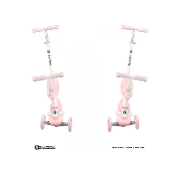 HyperMotion Draisienne Trottinette Enfant Evolutive 5 en 1 Jusqu'à 50 KG Poussoir Repose-pieds Selle Volant Réglable - CE Rose-3