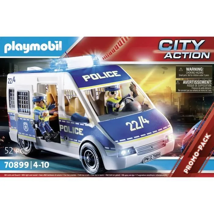 PLAYMOBIL - Fourgon de police avec effets lumineux et sonores - Playmobil City Action - 52 pièces-2