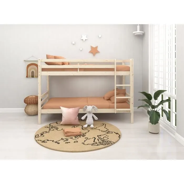 Lits superposés séparables enfant - 2x90x190 cm - Pin massif naturel - Sommier inclus - ANDO-1