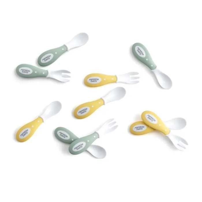 Lot de 5 fourchettes et cuillères bébé - FORMULA BABY - Jaune/Vert Sauge - A partir de 6 mois-0