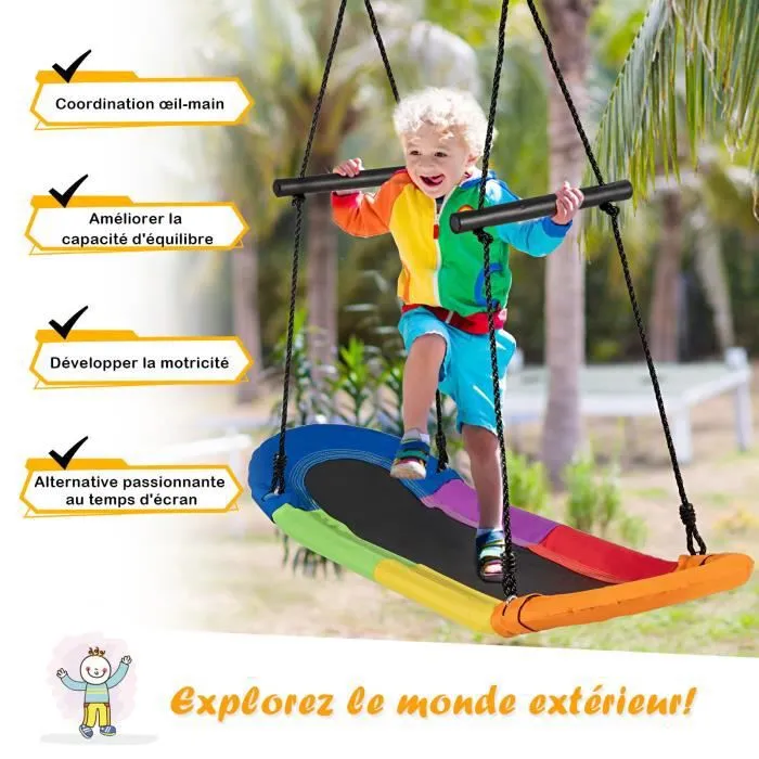 COSTWAY Balançoire Arbre Réglable en Hauteur 100-160CM Structure en Métal avec Poignées pour l'Intérieur et l'Extérieur Multicolore-1