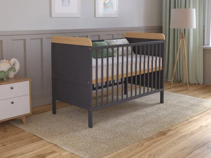 Lit Bebe Evolutif Avec Matelas - Lit Bebe Set Complet 120x60 cm Bois,Anthracite-Pin convertible-0