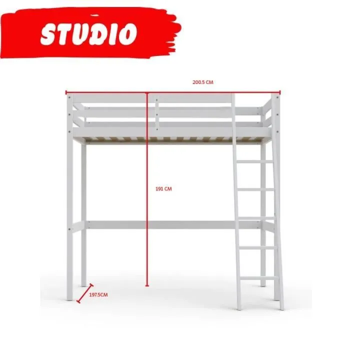 Lit mezzanine - LEQUAIDESAFFAIRES - STUDIO 140x190 - Bois massif - Blanc-2