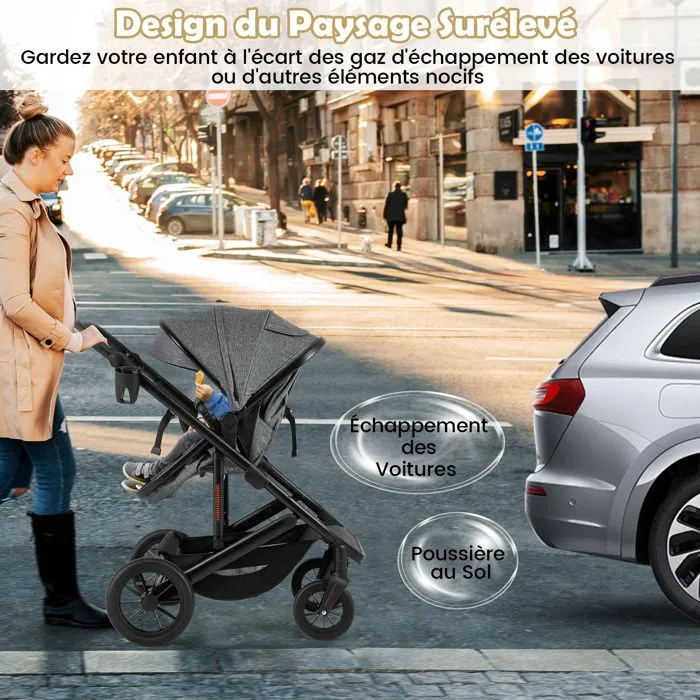 COSTWAY Poussette Canne Pliable Bébé avec le Détachable, Canopée Réglable, Panier de Rangement et Porte-gobelet, 0-36 mois Gris-1