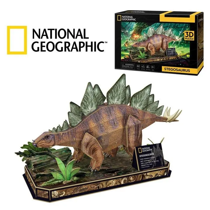 Puzzle Party town - National Geographic Stegosaurus, 3D Enfants 8 Ans, Puzzle, Jouets, Jeux de Dinosaures,-1