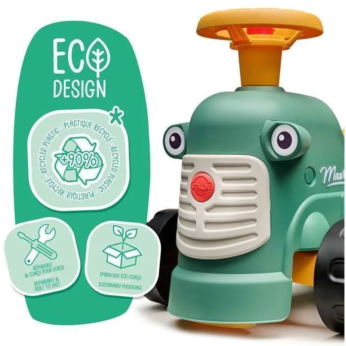 Porteur tracteur Maurice 1er âge avec remorque - Vert - FALK - Dès 12 mois - Fabriqué en France - Contient 90% plastique recyclé-1