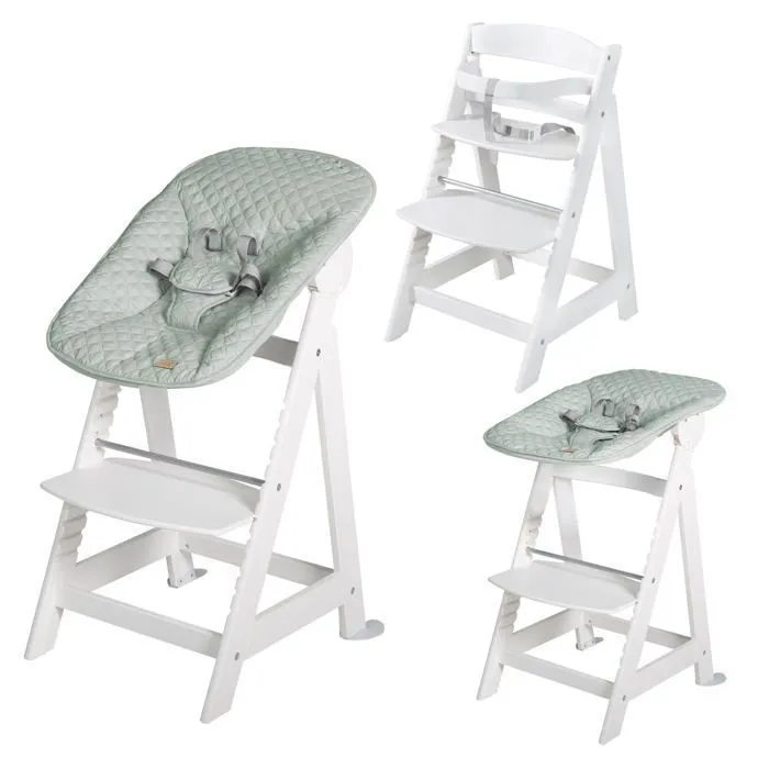 ROBA Chaise Haute Évolutive "Born Up" 2 en 1 Blanche + Transat Vert givré "roba Style"-0