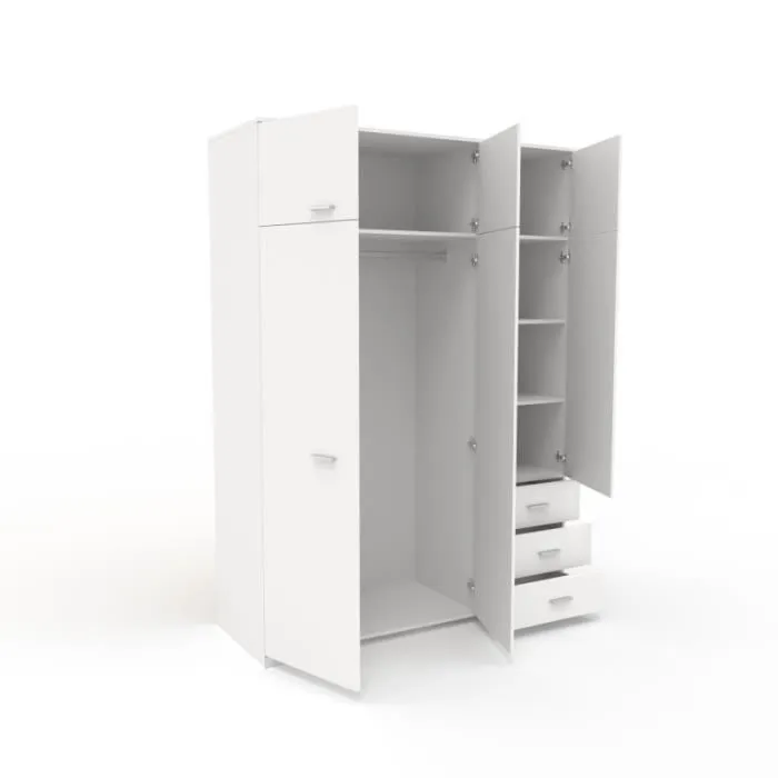 Armoire de chambre contemporaine blanche - COSMOS - L 146 cm - 6 portes, 3 tiroirs-2