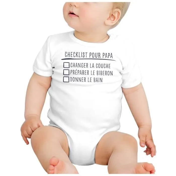 Body Bébé Manche Courte Blanc Checklist Pour Papa Blague Humour Bébé Parents-1