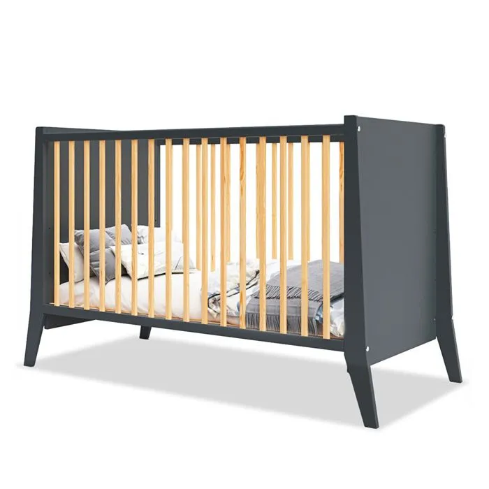 Lit bébé évolutif Timeo 60x120 cm (matelas non inclus) | Gris & bois-0