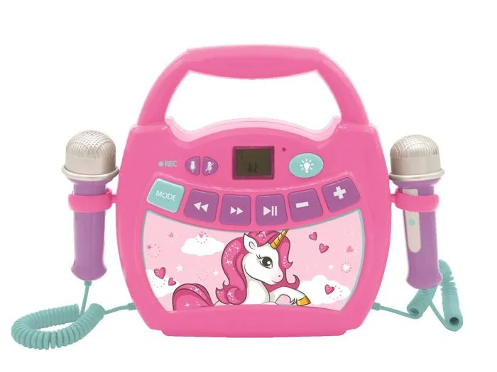 Lecteur Karaoké Licorne Sans Fil Portable avec 2 micros - LEXIBOOK - Modèle Licorne - Effet de voix - Rose-0