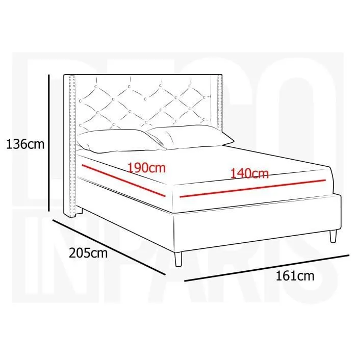 Lit double - SUSAN - 140x190 cm - Tissu capitonné taupe - Style baroque moderne-2