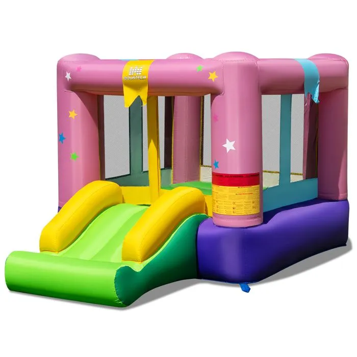 COSTWAY Chateau Gonflable sans Souffleur avec Toboggan & Panier de Basketball - Maison de Saut - pour Enfant 3-12 Ans-0