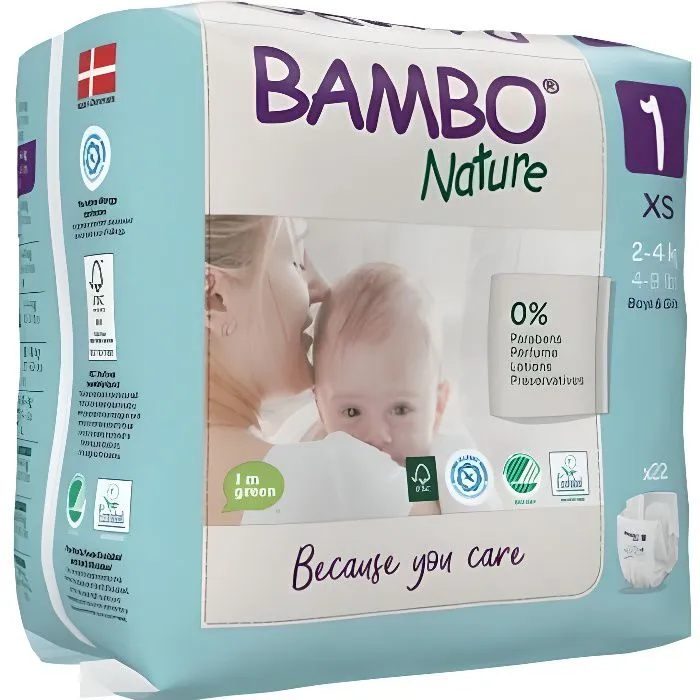 Couche Taille 1 2-4kg 22 unités - BAMBO NATURE - Couches anatomiques écologiques-0