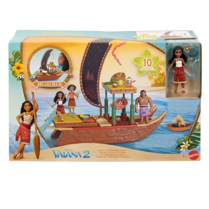 MATTEL Disney Vaiana 2 - La pirogue de Vaïana + 1 poupée Vaiana + HeiHei le poulet JBT78-8