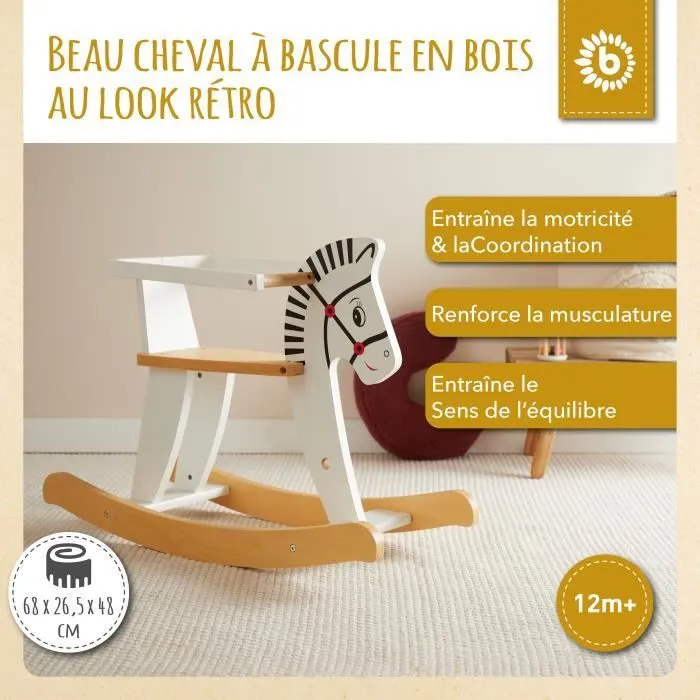 Cheval à Bascule en Bois Zèbre Bieco - Pour Bébé à partir de 1 an - Repose-pieds et Cadre de Sécurité-1