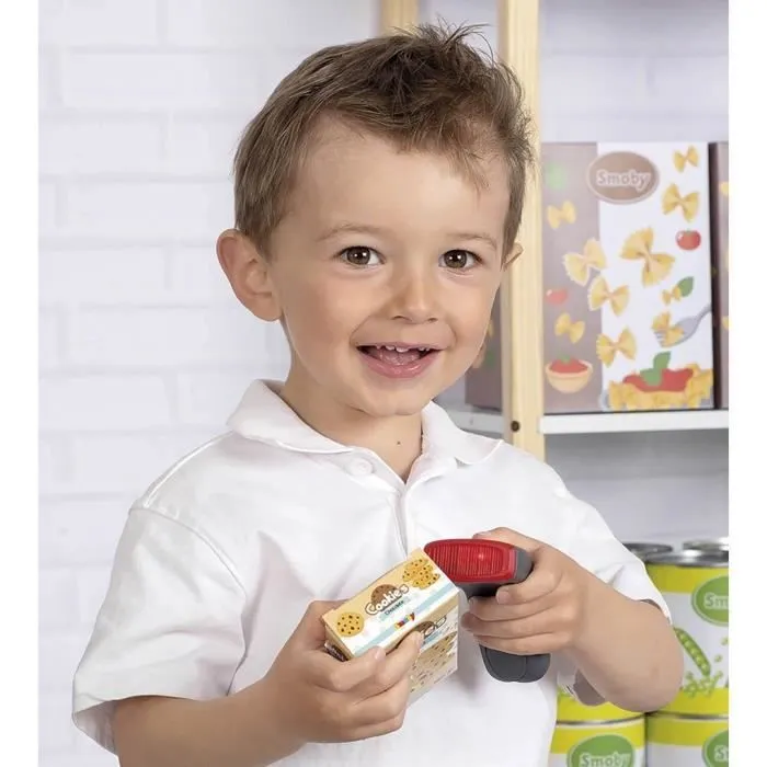 Smoby - Caisse enregistreuse - 30 accessoires inclus - Calculatrice et Scanner avec son et lumière - Fabriqué en France - Dés 3ans-3