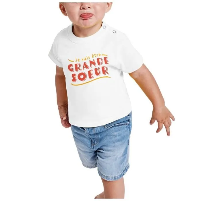 T-shirt Bébé - FABULOUS - Je vais être Grande Soeur - 100% coton - Manches courtes - Col arrondi-1