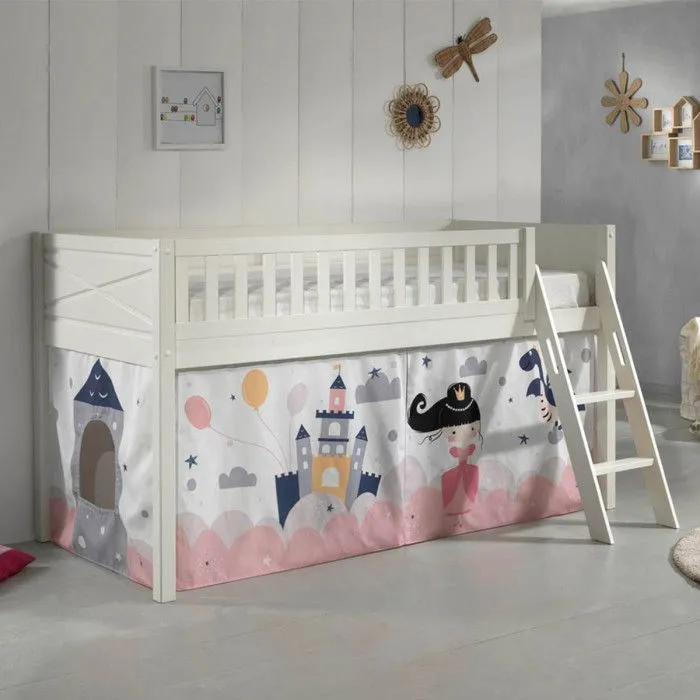 Lit Mezzanine Scott avec Rideau Princess Sophie - Vipack - Blanc - Enfant - Bois massif-4
