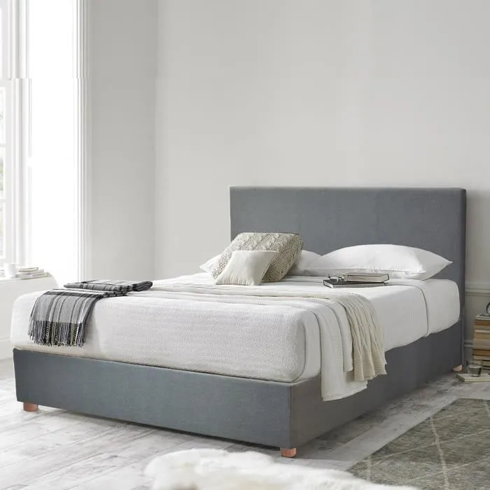 Lit Tissu Versailles Tissu Gris Clair Sampur | 160 X 200 cm | Style Scandinave Confortable, Fonctionnel | Sommier à Lattes Flexibles-1