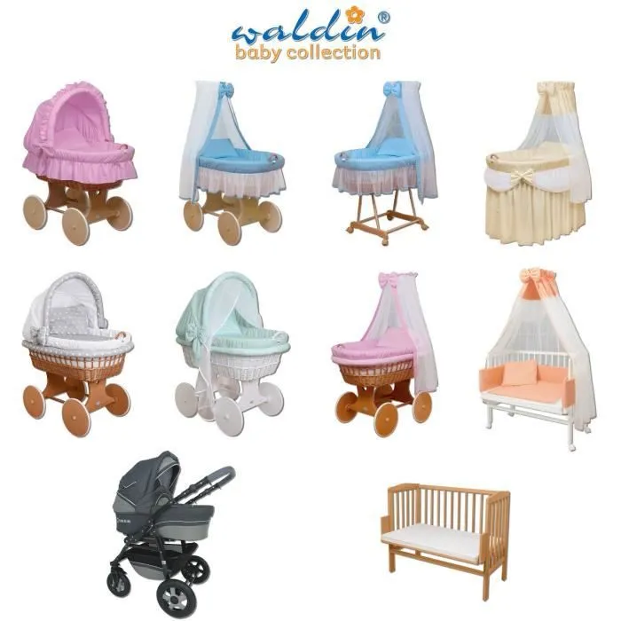 Bebeboutik Landau Berceau Couffin bebe WALDIN BABY COLLECTION XXL Blanc Damier rose Equipe