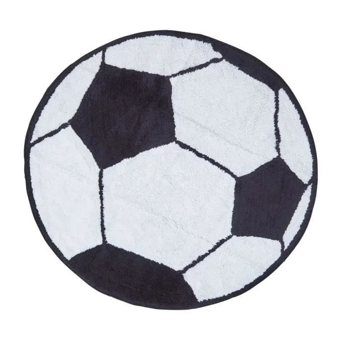Tapis rond en coton HOMESCAPES Ballon de Foot - Noir et Blanc - Ø 120 cm-0
