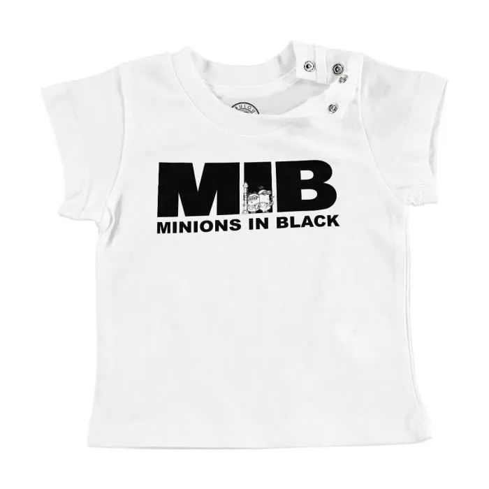 T-shirt Bébé Manche Courte Blanc MIB Minions in Black Parodie Film Anime-0