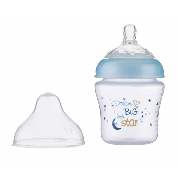 NUBY Biberon - Little Moments - Débit lent - 180 ml - Bleu - 0 mois +-1