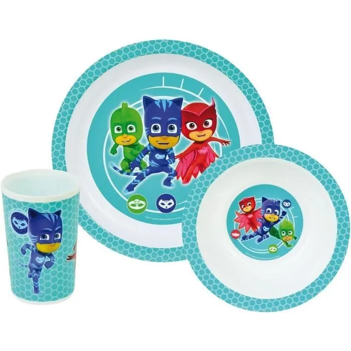 Lot avec verre , bol, couverts et assiette Jemini Pyjamasques-0