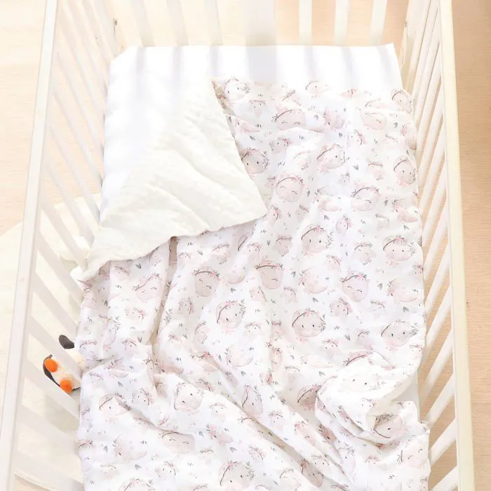 Couverture en Coton et Minky - 75x100 - Aster White | SUPERBE BEBE-0