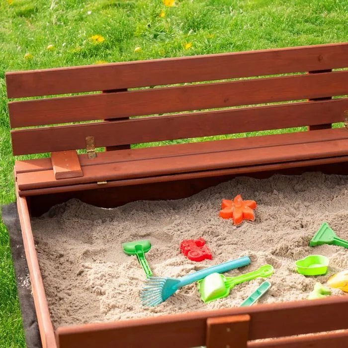 Bac à sable en bois - Springos® - 140 x 140 cm - Avec bancs - Bâche de protection incluse - Imprégnation à l'eau-3
