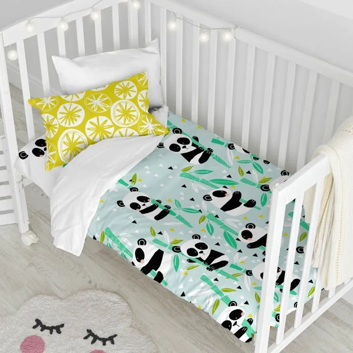 Parure housse de couette 2 pièces Panda garden blue 115x145 cm (Lit Bébé)-0