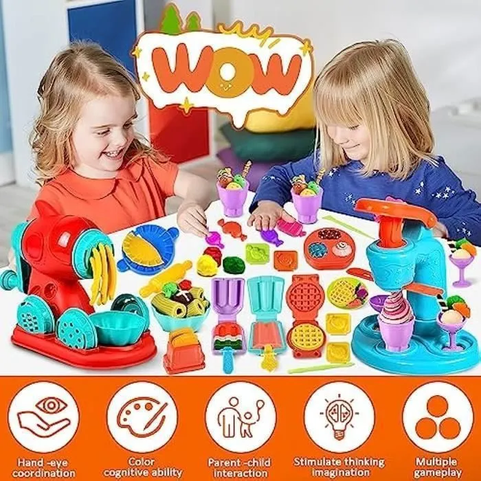 Jouet de Creation,51 pièces Pâte À Modeler pour Enfants, Accessoires en Pâte à Modeler pour Créer des Hamburgers et des Pizza, Pâtes-3