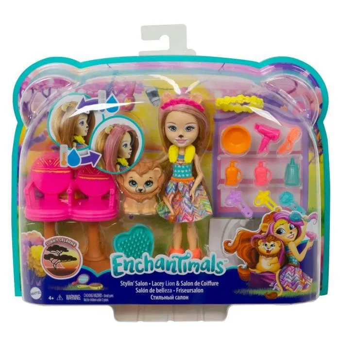 Enchantimals - Coffret Salon de Coiffure de Lacey Lion - Mini-poupée - Dès 4 ans - Rose - 13 accessoires-4