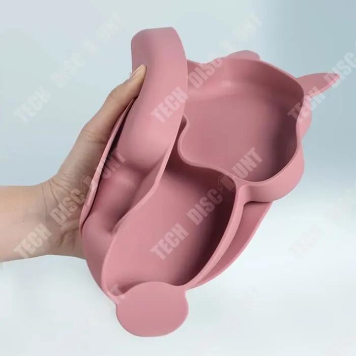 TD® Ensemble de vaisselle d'alimentation pour enfants plaque de compartiment en silicone écureuil bol anti-chute à forte aspiration-1