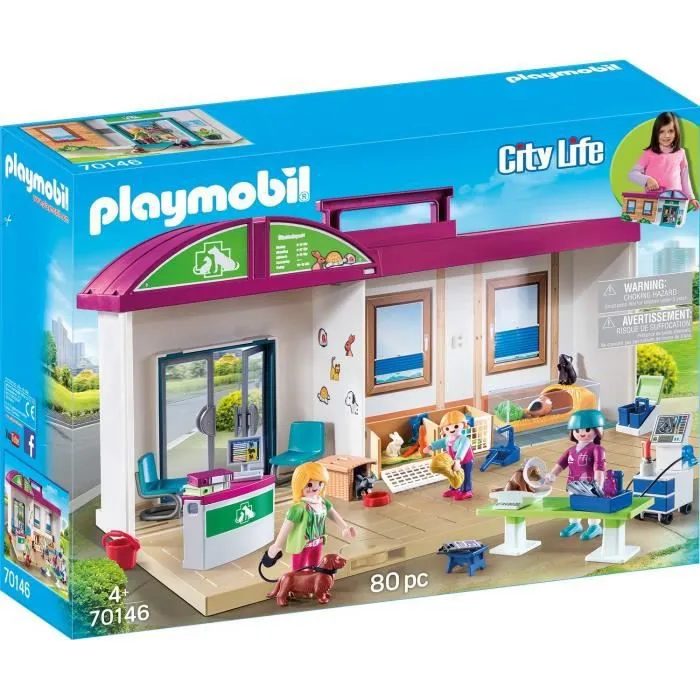 PLAYMOBIL - City Life - Clinique vétérinaire transportable - 3 personnages - 2 chiens-0