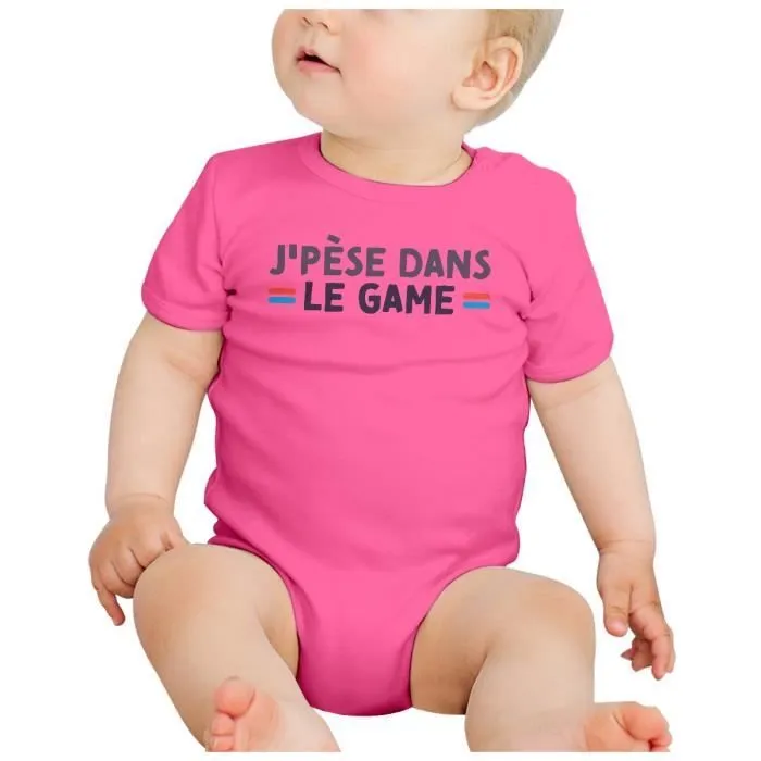 Body Bébé Manche Courte Rose J'pèse dans le Game Humour Rap Jeux-Vidéo-1