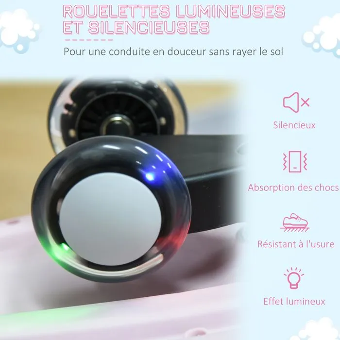 Porteur Enfant - HOMCOM - Voiture dandineuse - 4 Roues PU Lumineuses LED - métal PP Gris Rose-5