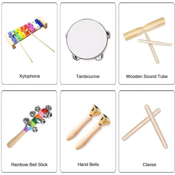 NetBoat Instrument de Musique pour Enfant, 25 Pièces Instruments de Musique en Bois Percussion pour Bébé avec Xylophone,Tambourin-2