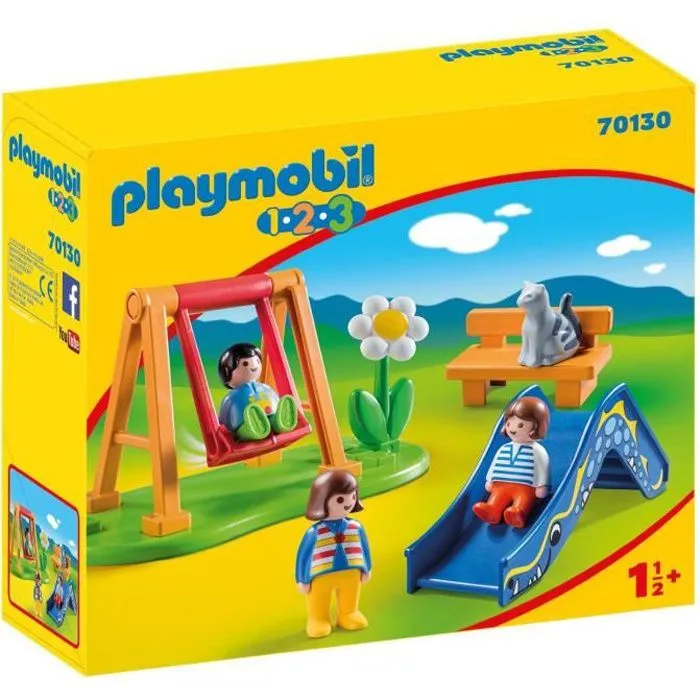 PLAYMOBIL - 70130 - PLAYMOBIL 1.2.3 - Parc de jeux - Aire de jeux avec 3 personnages, balançoire et toboggan-0