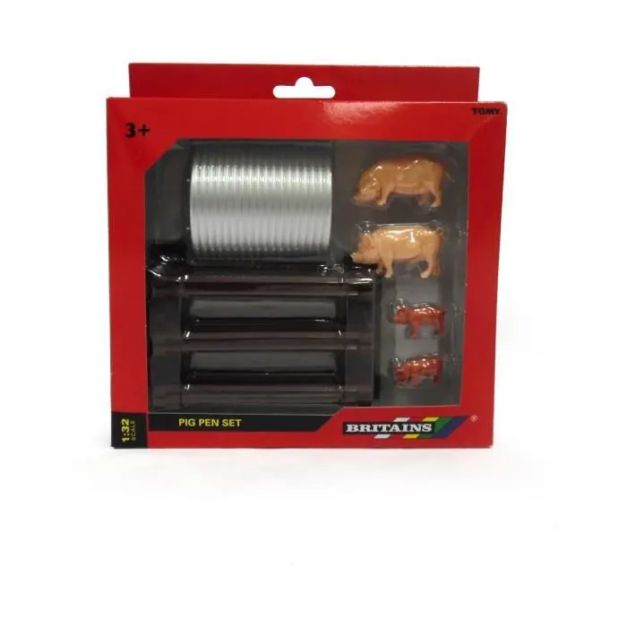 Enclos à cochon et ses 4 cochons en plastique - BRITAINS - 1/32 - Accessoire pour l'univers de la ferme-1