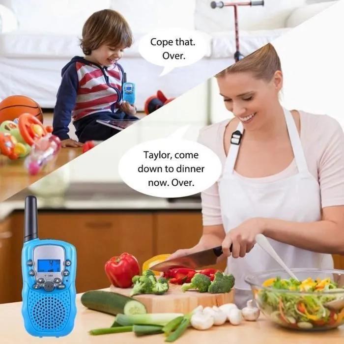 2 pack Rechargeables, Enfants Talkie Walkie Rechargeable 3 km de Long Distance Interphone Cadeau De Noël Enfants (Bleu)-2